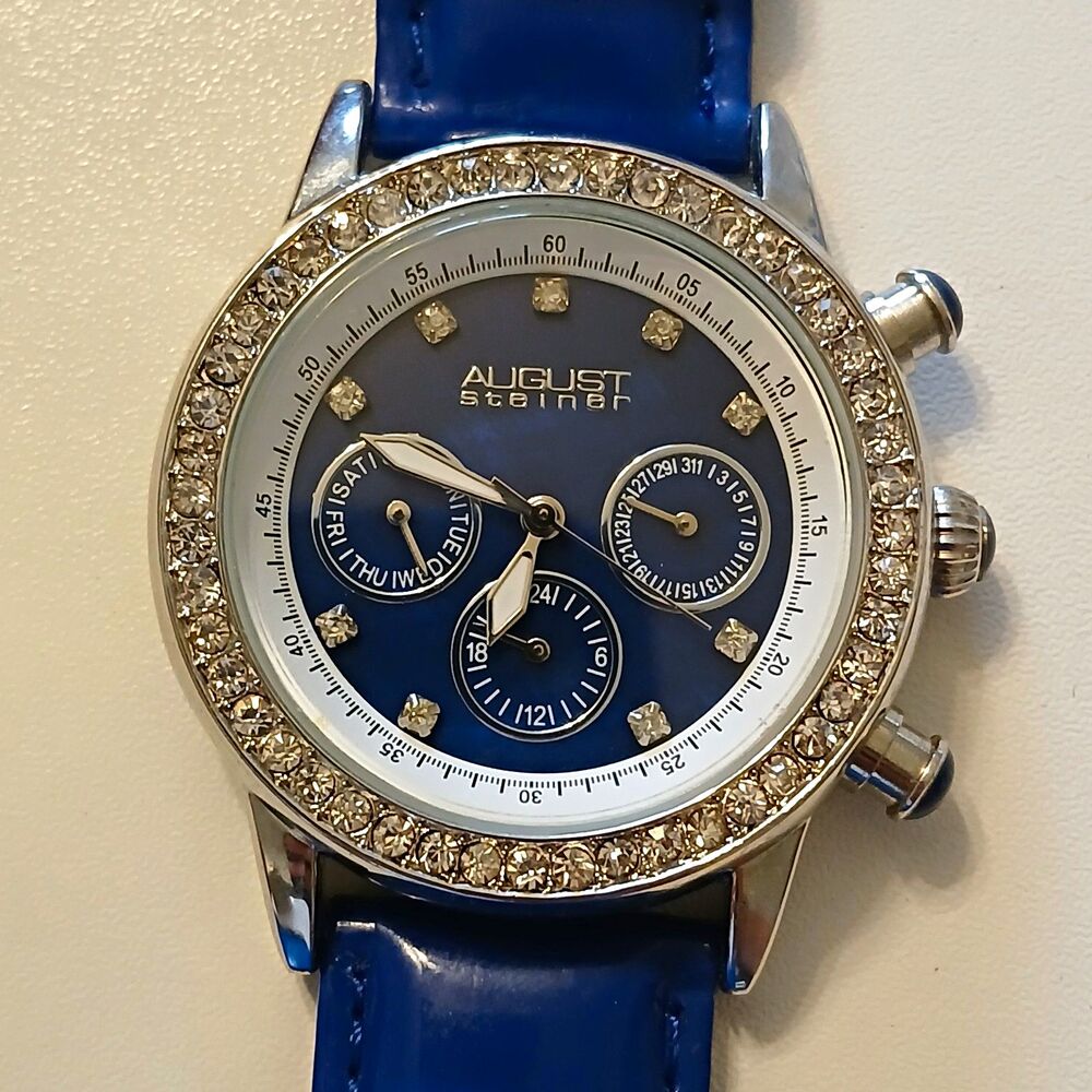 August Steiner AS8018BU Women's Quartz Multifunction Blue Dial Leather Band 39mm